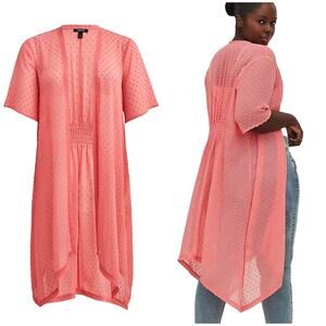 Torrid NWT Hi-Lo Kimono Chiffon Clip Dot Pink Size 00X Sharkbite Hem Lightweight
